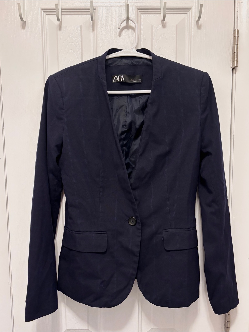 Zara Navy Single-Button Notchless Blazer Size 4 NWOT